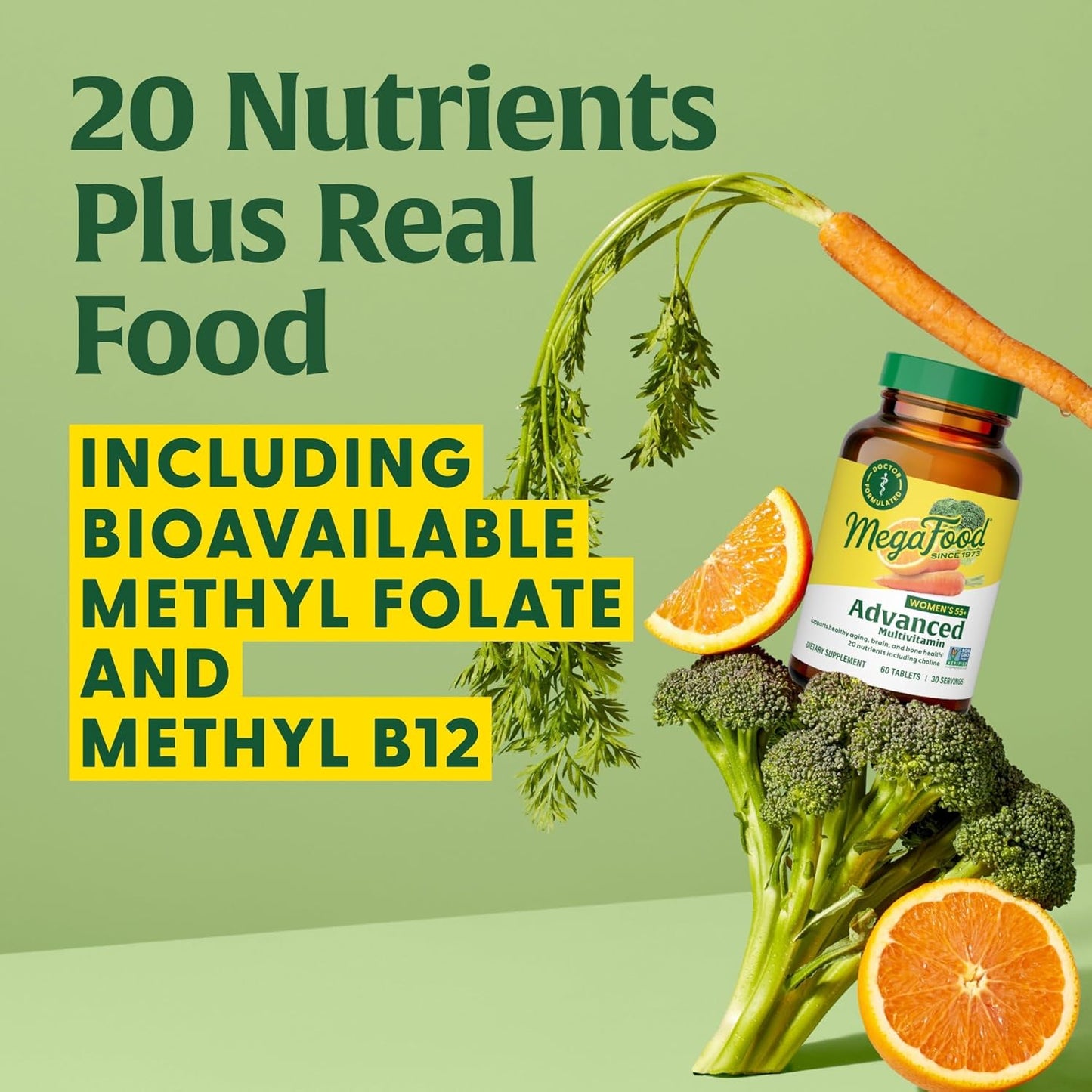 Megafood Women'S 55+ Advanced Multivitamin for Women - Doctor-Formulated with Choline, Vitamin D3, Vitamin B12, Biotin - plus Real Food - Optimal Aging, Vegetarian - 120 Tabs (60 Servings)