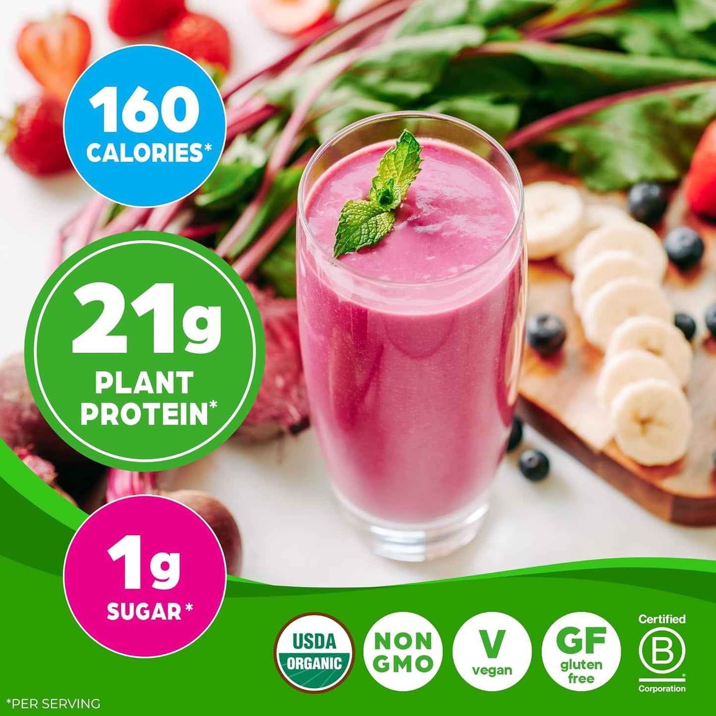 Orgain Organic Vegan Protein + 50 Superfoods Powder, Vanilla Bean - 21G Plant Based Protein, 8G Prebiotic Fiber, No Lactose Ingredients, Gluten Free, No Added Sugar, Non-Gmo, 2.02 Lb