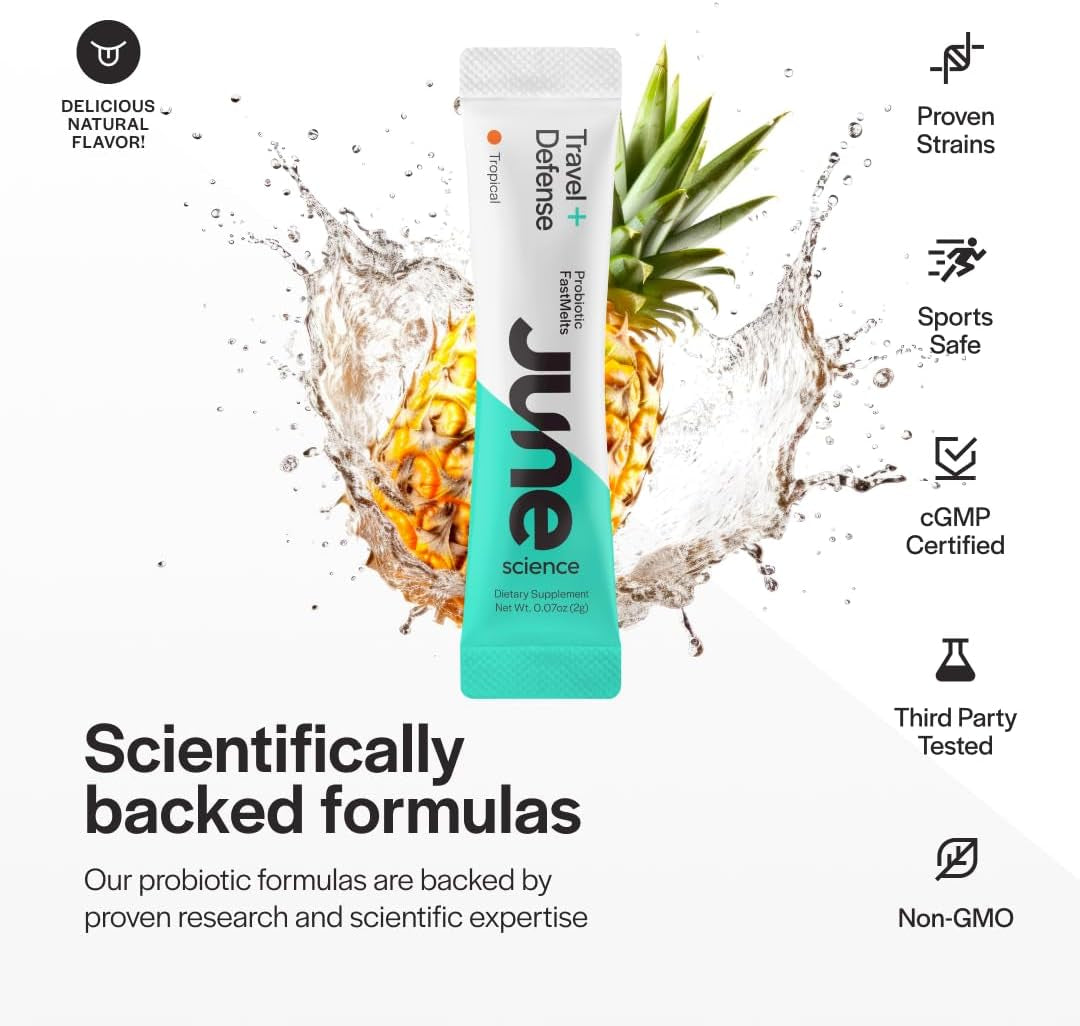 Travel + Defense | Fast Melt Pre + Probiotic for Immune Health While Traveling - Tropical Flavor, 30 Powder Sachets