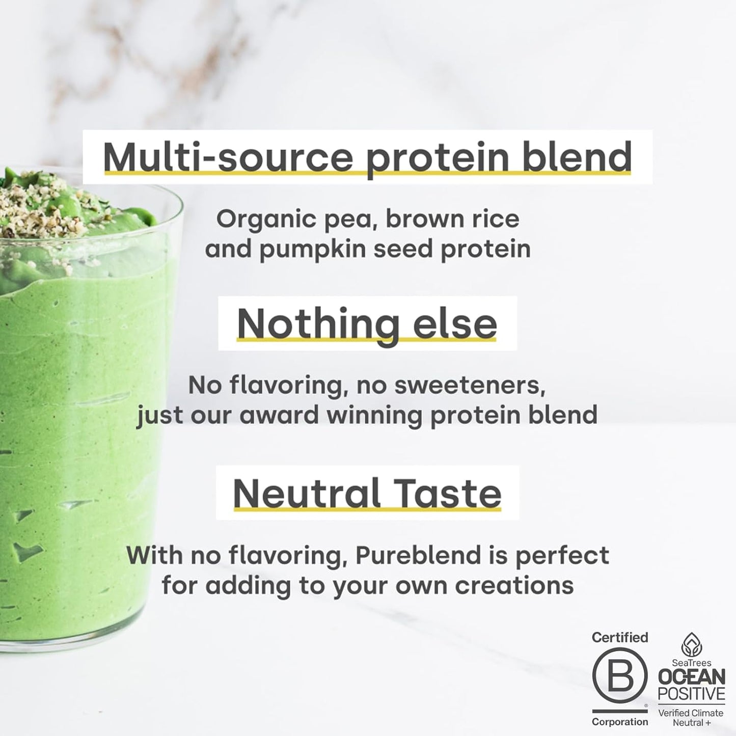 Form Pureblend Protein - Unsweetened and Unflavored Vegan Protein Powder - 15G of Plant Protein Powder Unflavored per Serving. Perfect for Your Smoothies, Cooking and Baking