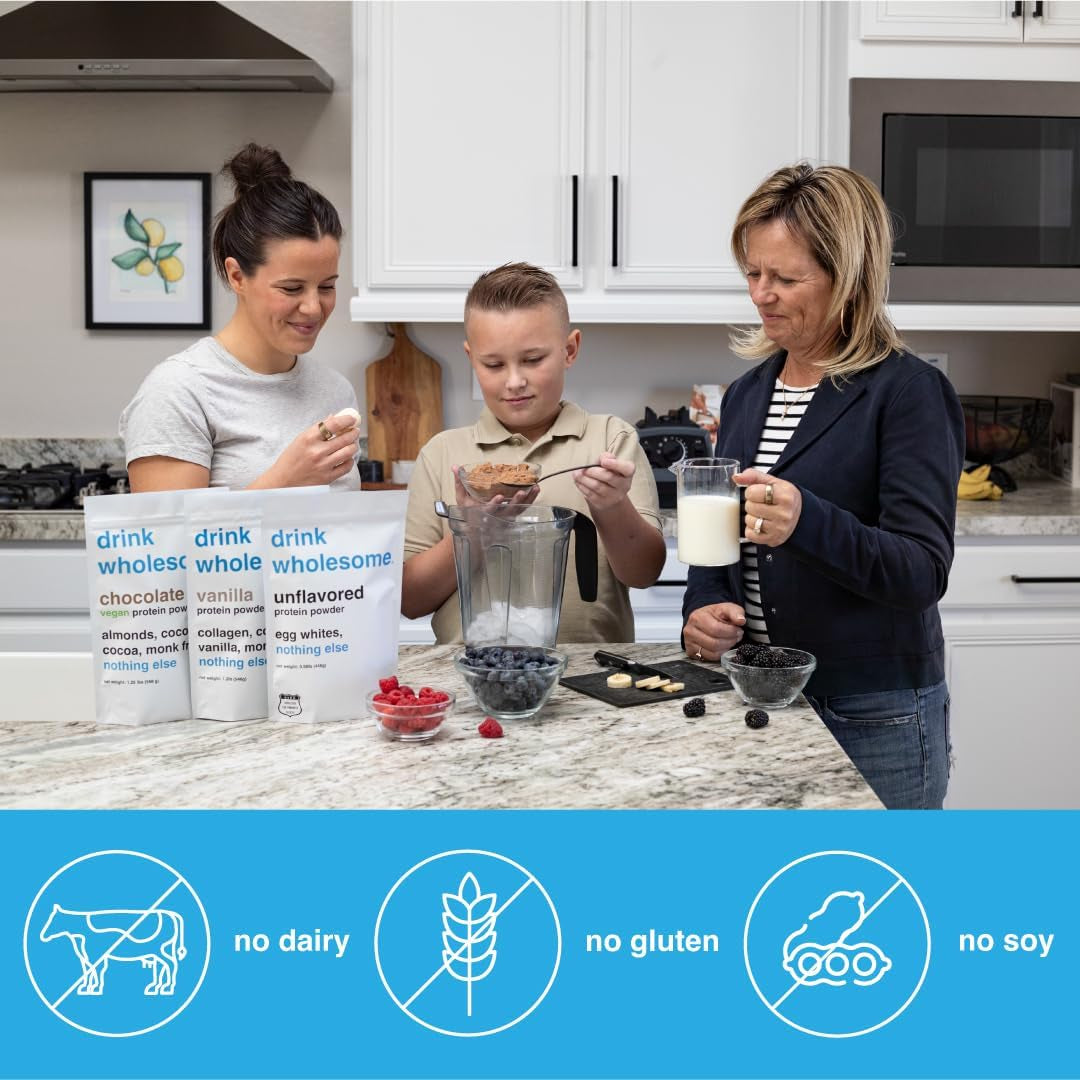 Drink Wholesome Vanilla Collagen Protein Powder | for Sensitive Stomachs | Gut Friendly | Additive & Dairy Free | No Artificial Sweeteners | No Bloating, Farts or Gas | No Constipation or Diarrhea