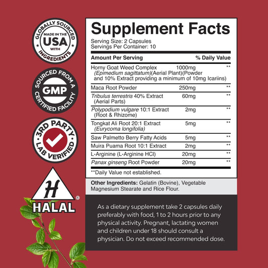 Bundle of Horny Goat Weed for Male Enhancement - Tongkat Ali Saw Palmetto Extract Panax Ginseng Black Maca Root for Stamina and Berberine with Ceylon Cinnamon - Heart Health and Sugar Support