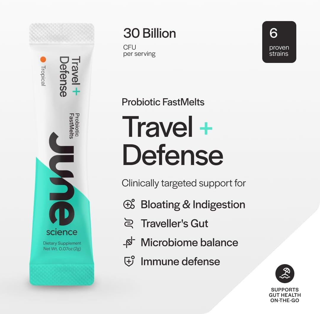 Travel + Defense | Fast Melt Pre + Probiotic for Immune Health While Traveling - Tropical Flavor, 30 Powder Sachets