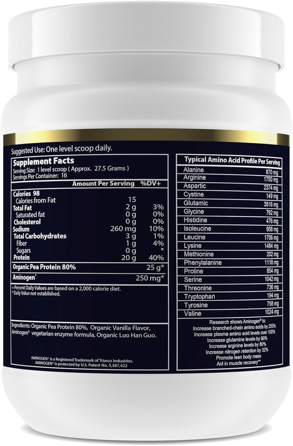 Paradise Herbs Certified Organic Pea Protein Powder, Unflavored, Vegan, Gluten Free, Non-Gmo, Keto, Paleo, 15 Servings, 15.87 Oz