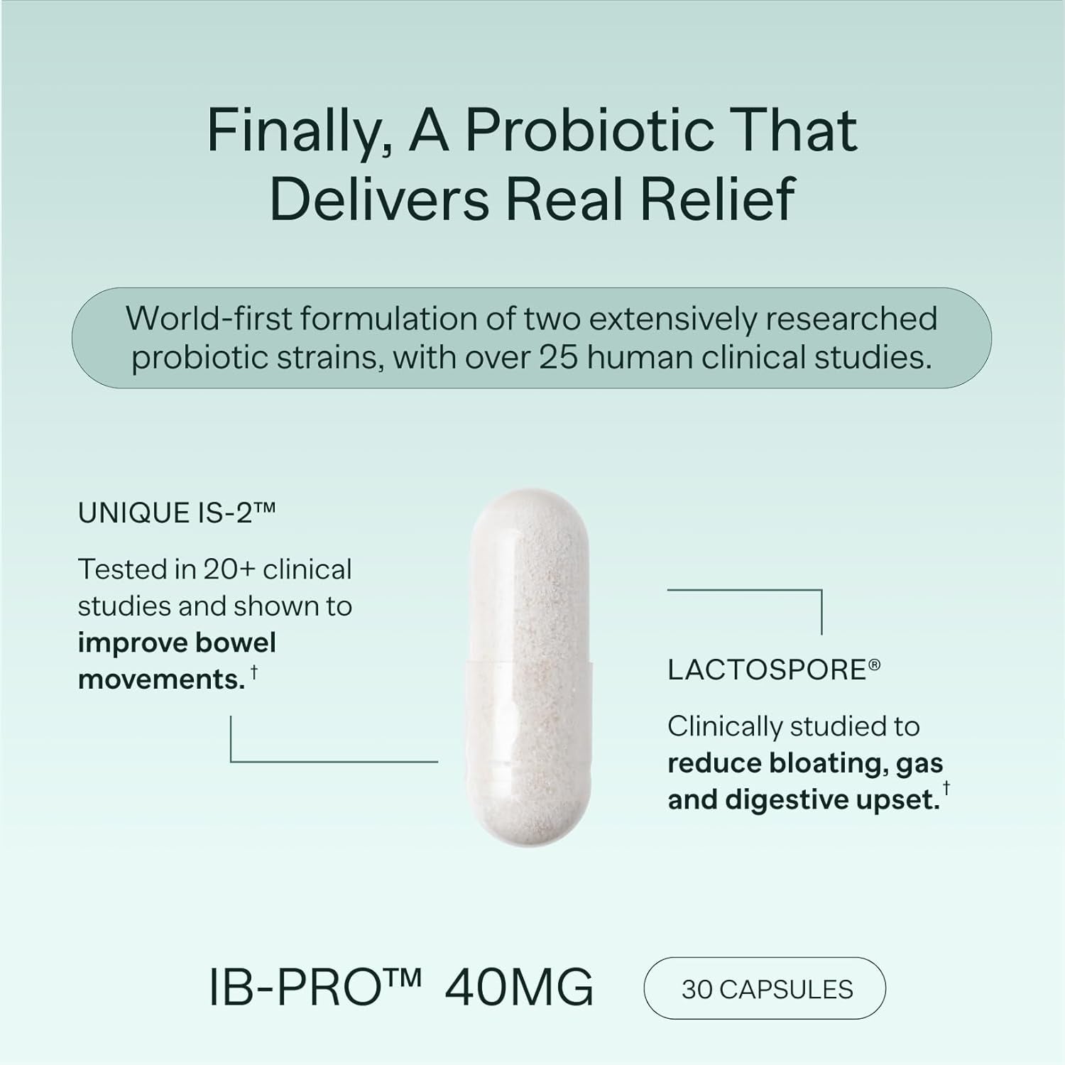 IB-PRO Bacillus Coagulans Probiotic - 2-1 Lactospore & Unique Is-2 for Occasional Constipation, Bloating & Digestive Upset - 3Rd Party Verified - 30 Capsules