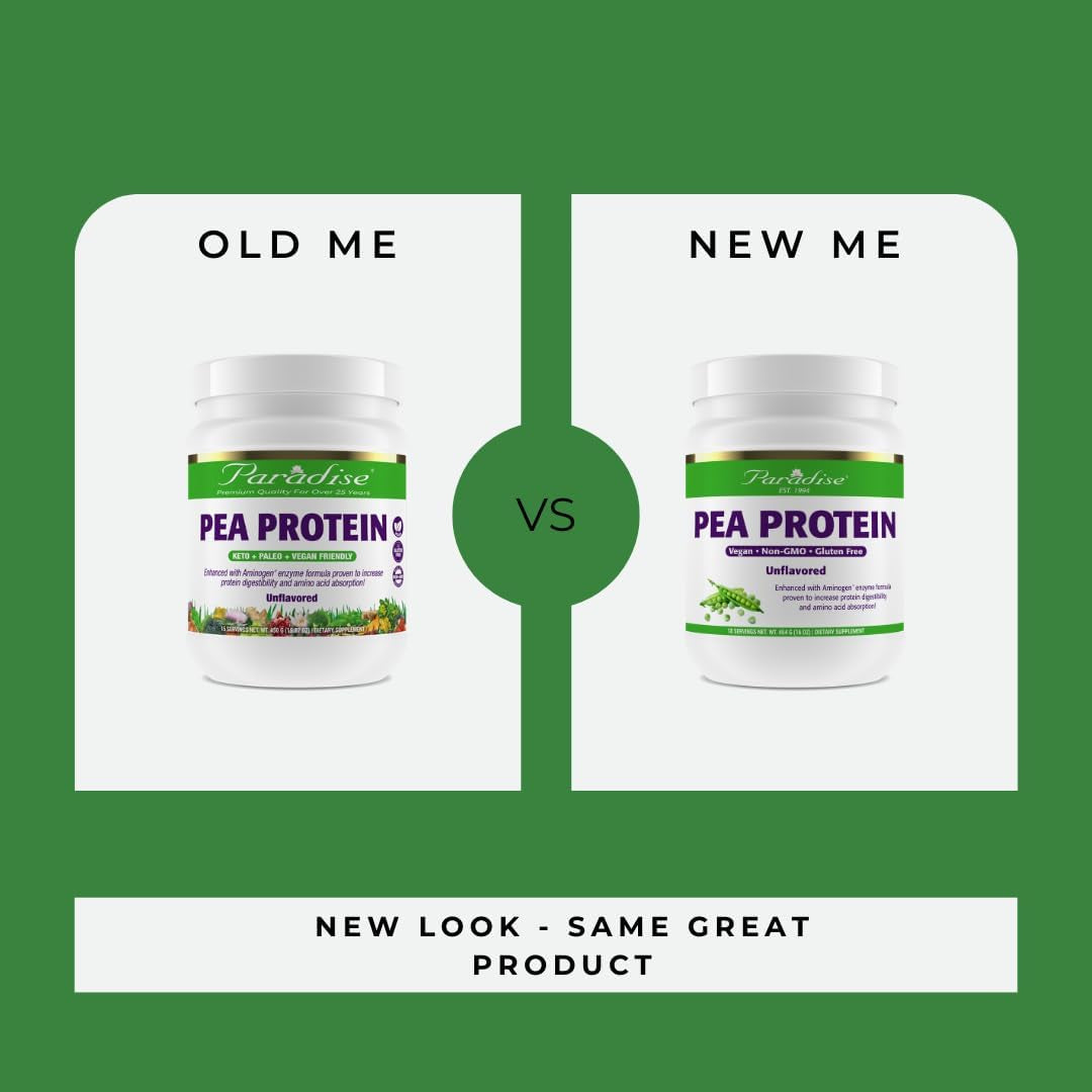 Paradise Herbs Certified Organic Pea Protein Powder, Unflavored, Vegan, Gluten Free, Non-Gmo, Keto, Paleo, 15 Servings, 15.87 Oz