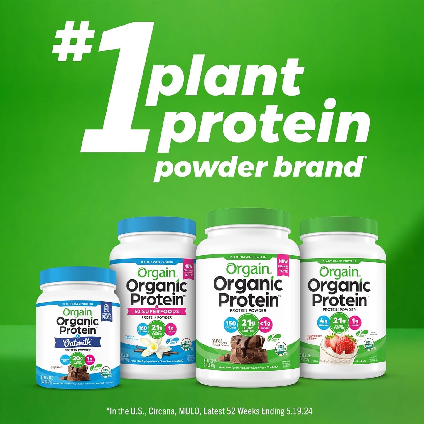 Orgain Organic Vegan Protein + 50 Superfoods Powder, Vanilla Bean - 21G Plant Based Protein, 8G Prebiotic Fiber, No Lactose Ingredients, Gluten Free, No Added Sugar, Non-Gmo, 2.02 Lb