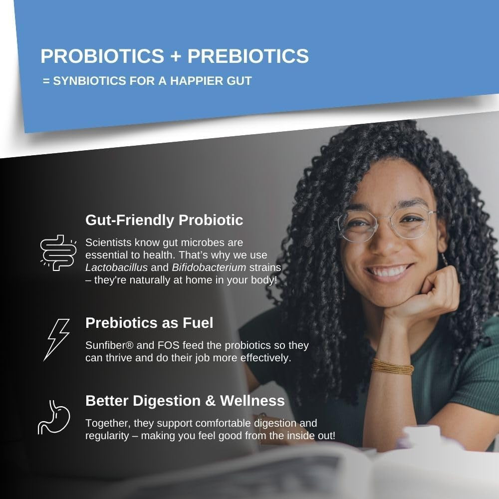 Intelligent Labs 50 Billion CFU Probiotic with Prebiotics, No Refrigeration Needed, with Sunfiber and FOS for 10X More Effectiveness, 60 Days Supply per Bottle, Third-Party Verified for Purity