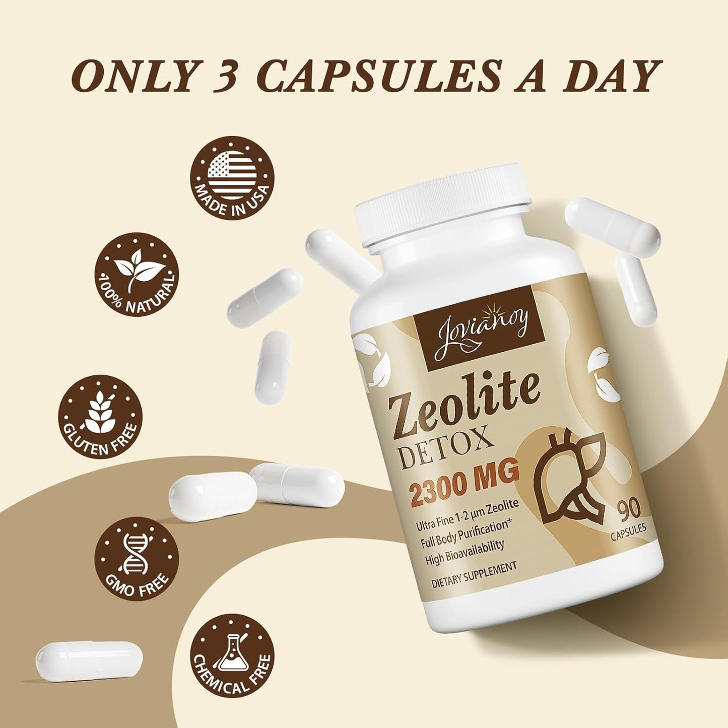 Zeolite Detox Capsules, Organic Activated Charcoal, Bentonite Clay, 1-2 Μm Clinoptilolite, Maximum Absorption, Gut Liver Detox Cleanse Full Body for Women Men, 90 Capsules