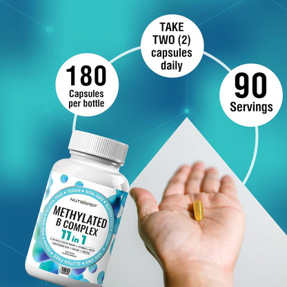 Methylated B-Complex Vitamins - Complete Methyl B Complex Multivitamin with Bioactive B9 5-MTHF B6 B12 - MTHFR Support Supplement for Brain Heart Energy - Vegan Gluten Free Sugar Free