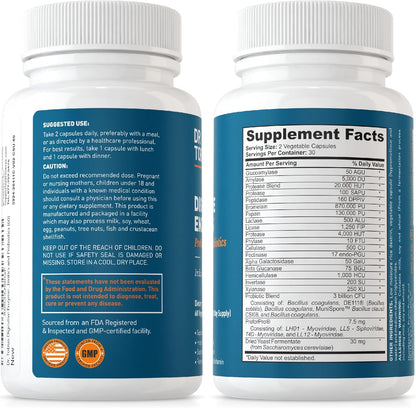 Dr. Tobias Digestive Enzymes with Probiotics, Prebiotics and Postbiotics Bromelain, Amylase, Lipase, for Better Digestion & Immune Function, 60 Capsules, 30 Servings (2 Daily)