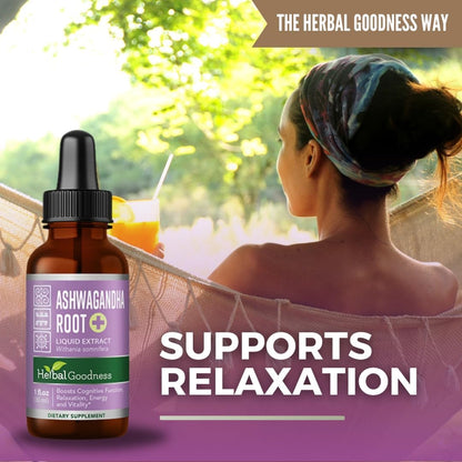 Ashwagandha Root Extract | Organic Ashwagandha Supplements for Women & Men | Natural Calm, Mood Support Supplement | Non-Gmo, Vegan, Adaptogenic, Fast Absorption, Liquid Drops 1 Fl. Oz