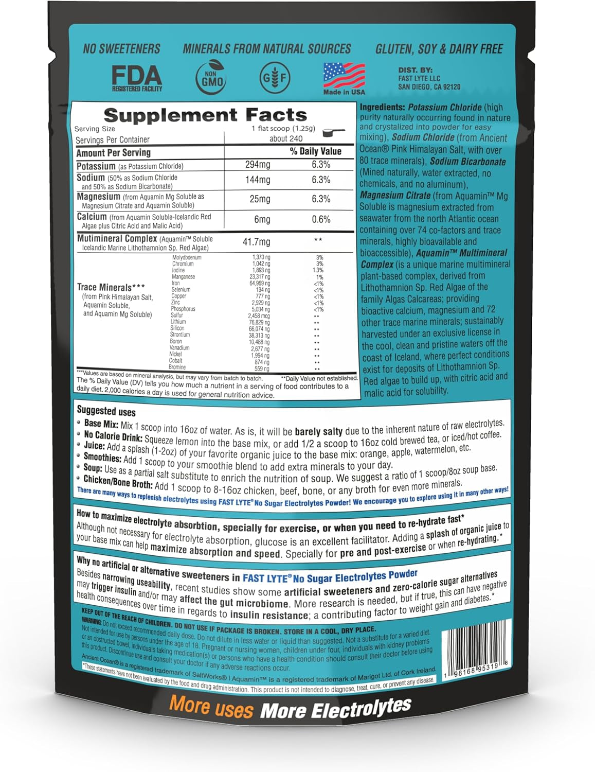No Sugar Electrolytes Powder in the Raw | Mix in Coffee, Soup, Juice, Water, Smoothies, Broth, Anything | No Sweeteners or Flavorings | Keto & Sugar Free | Non-Gmo & Vegan