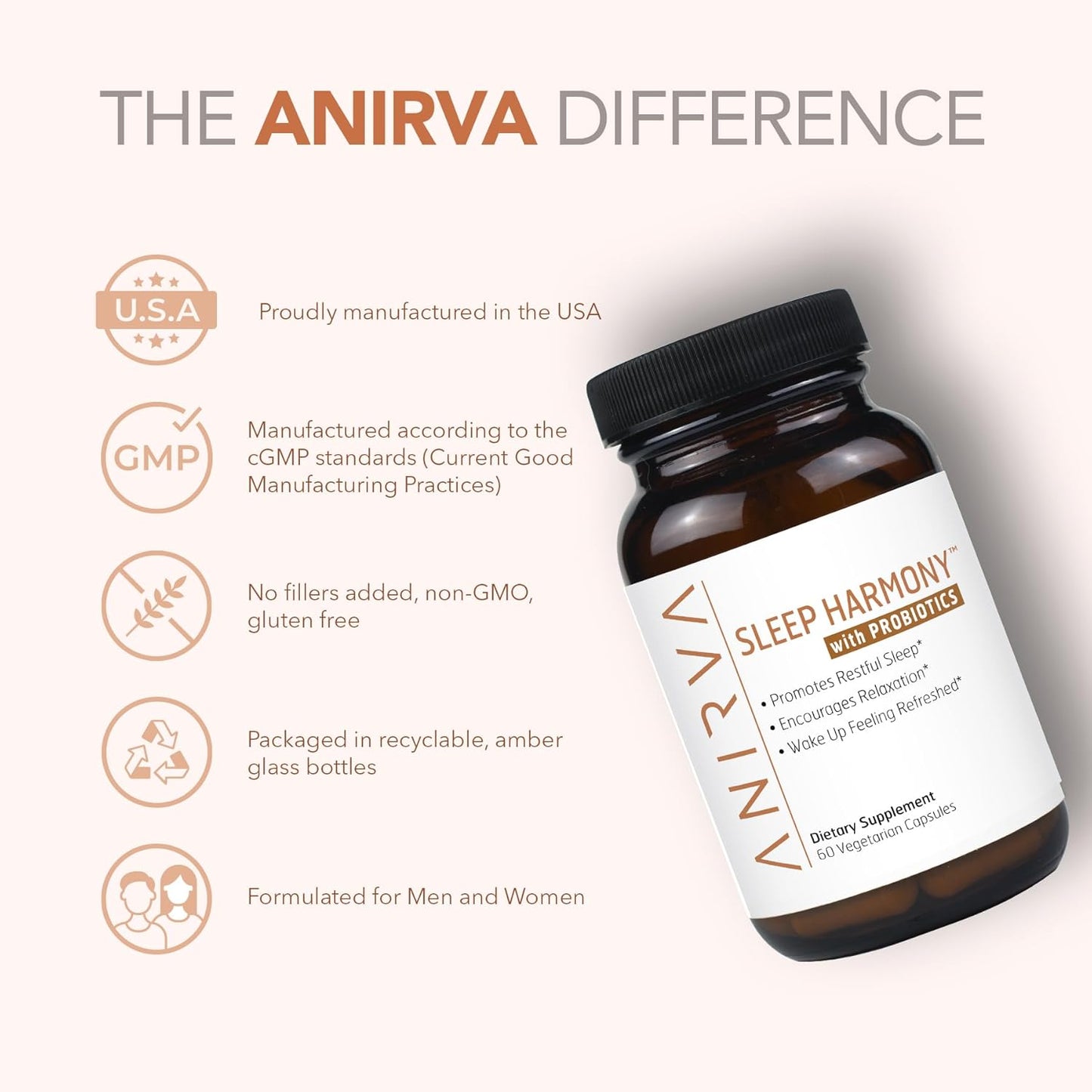 Sleep Harmony - Natural Sleep Supplement with Probiotics, Magnesium, Ashwagandha, Chamomile, GABA, Melatonin - Non-Habit Forming Supplement for Relaxation, Stress Relief, Better Sleep Aid