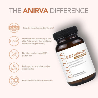 Sleep Harmony - Natural Sleep Supplement with Probiotics, Magnesium, Ashwagandha, Chamomile, GABA, Melatonin - Non-Habit Forming Supplement for Relaxation, Stress Relief, Better Sleep Aid