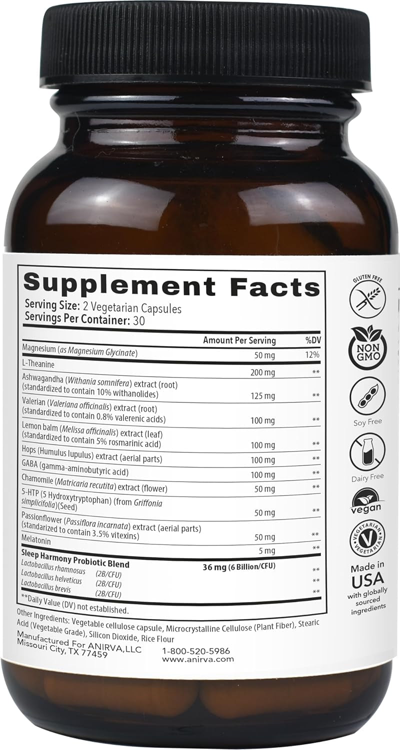 Sleep Harmony - Natural Sleep Supplement with Probiotics, Magnesium, Ashwagandha, Chamomile, GABA, Melatonin - Non-Habit Forming Supplement for Relaxation, Stress Relief, Better Sleep Aid