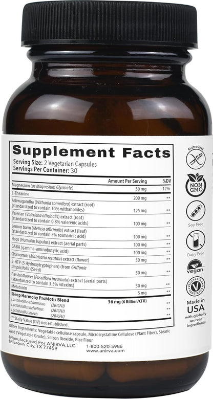 Sleep Harmony - Natural Sleep Supplement with Probiotics, Magnesium, Ashwagandha, Chamomile, GABA, Melatonin - Non-Habit Forming Supplement for Relaxation, Stress Relief, Better Sleep Aid