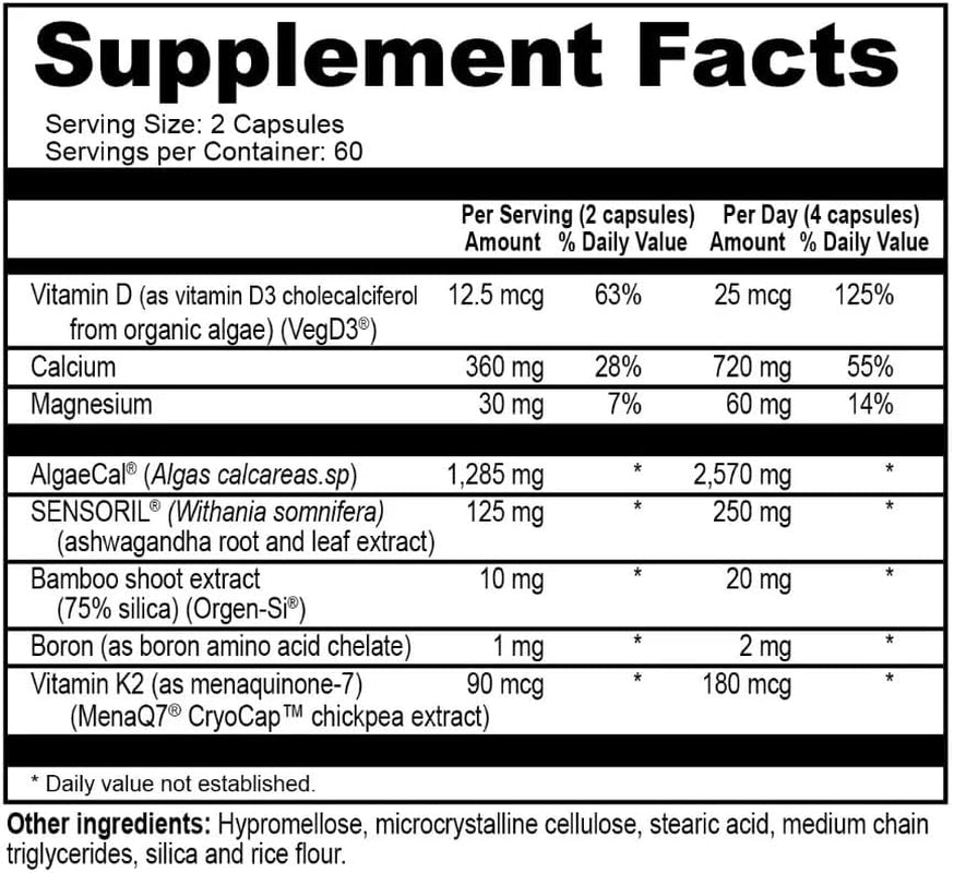 Naturecity True-Osteo Bone Support Supplement – Plant-Based Formula with Algaecal Calcium, Magnesium, Vitamin D3, K2 & Silicon | Gentle on Stomach (120 Veggie Capsules)