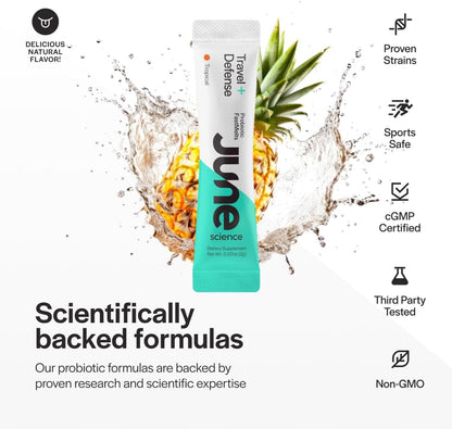 Travel + Defense | Fast Melt Pre + Probiotic for Immune Health While Traveling - Tropical Flavor, 30 Powder Sachets