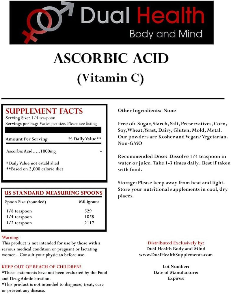 Dual Health Body & Mind (5 Lb) Bag of Each Ascorbic Acid Vitamin C & MSM Methylsulfonylmethane Powder Combo