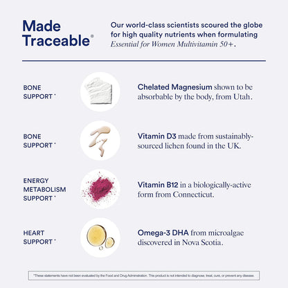 Ritual Multivitamin for Women 50+, Menopause Supplements with Vitamin D3, K2 and Magnesium for Bone Support*, Omega-3 DHA, Vitamin B12, Non-Gmo, Mint Essenced, 30 Day Supply, 60 Vegan Capsules