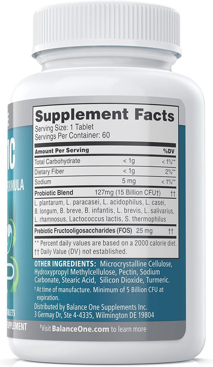 Balance ONE Probiotic for Women & Men – Time-Release Tablets for 15X Survivability – 12-Strain Formula with L. Plantarum & L. Acidophilus – Gut & Digestive Health Support – 60 Tablets (30-Day Supply)