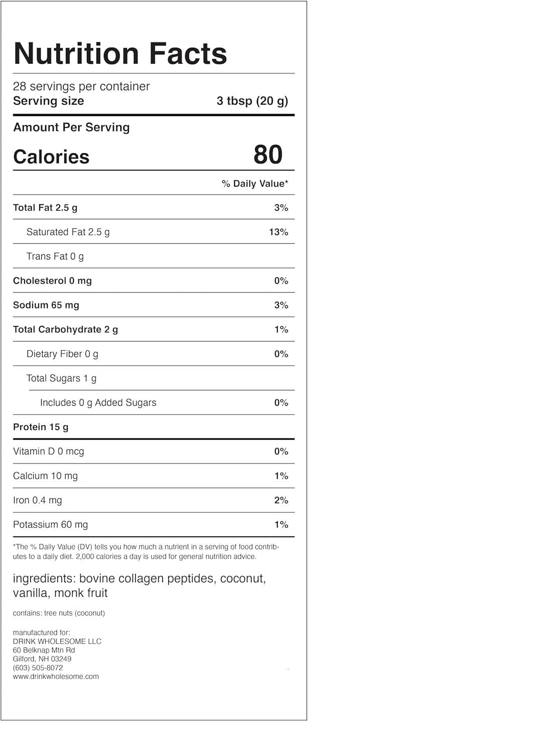 Drink Wholesome Vanilla Collagen Protein Powder | for Sensitive Stomachs | Gut Friendly | Additive & Dairy Free | No Artificial Sweeteners | No Bloating, Farts or Gas | No Constipation or Diarrhea