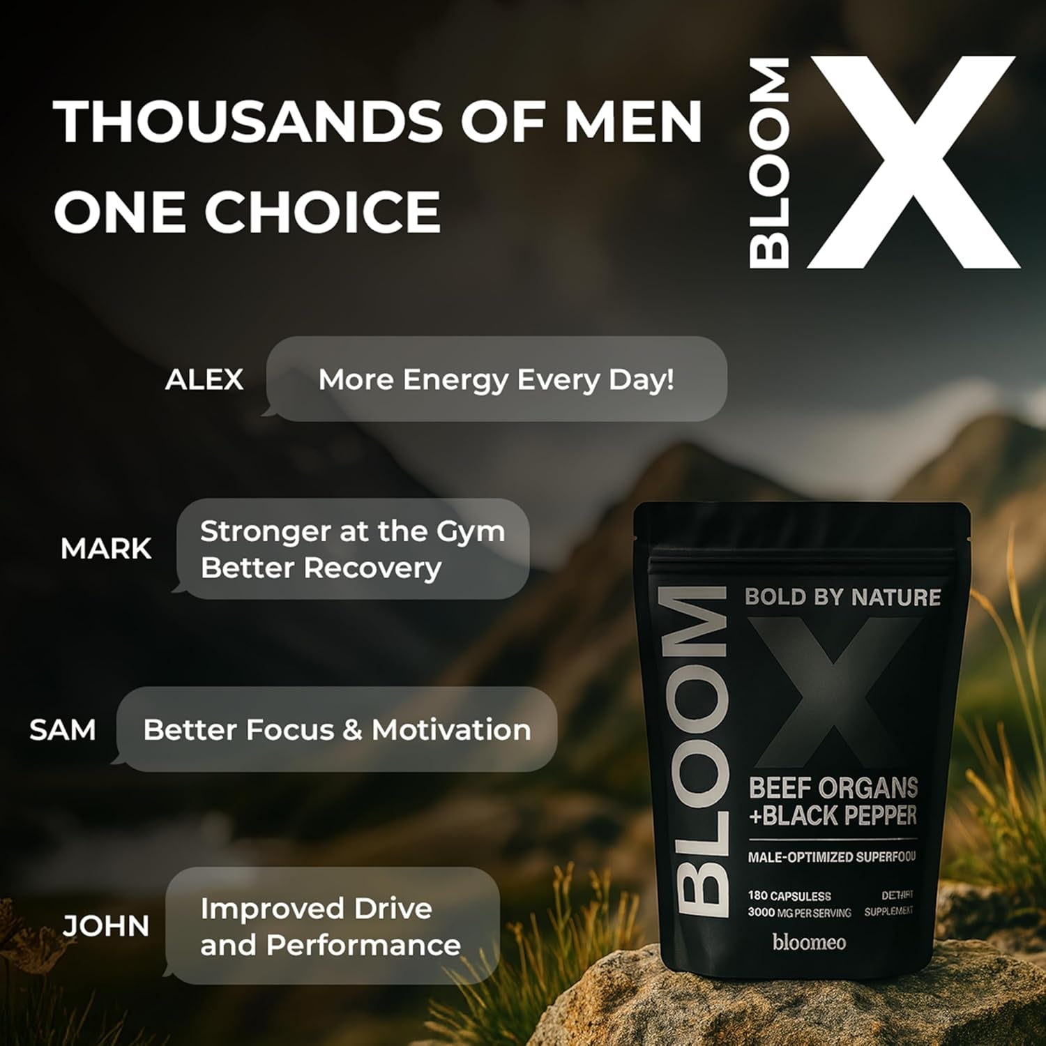 Beef Organ Supplement for Men | 100% Grass Fed Beef Liver Capsules with Bull Testicle, Prostate, Bone Marrow & More | Bloom X - Ancestral Superfoods for Vital Energy, Immunity & Men’S Health | 180 Ct