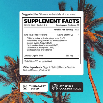 Travel + Defense | Fast Melt Pre + Probiotic for Immune Health While Traveling - Tropical Flavor, 30 Powder Sachets