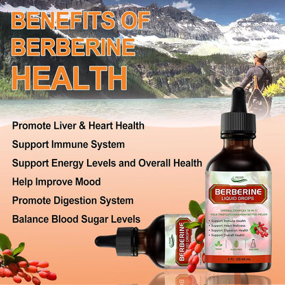 Berberine Liuqid Drop, Supports Immune System & Gastrointestinal Care - with Turmeric, Bitter Melon, Milk Thistle, Ceylon Cinnamon, Berberine Veggie Supplement for Heart Health Support
