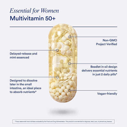 Ritual Multivitamin for Women 50+, Menopause Supplements with Vitamin D3, K2 and Magnesium for Bone Support*, Omega-3 DHA, Vitamin B12, Non-Gmo, Mint Essenced, 30 Day Supply, 60 Vegan Capsules