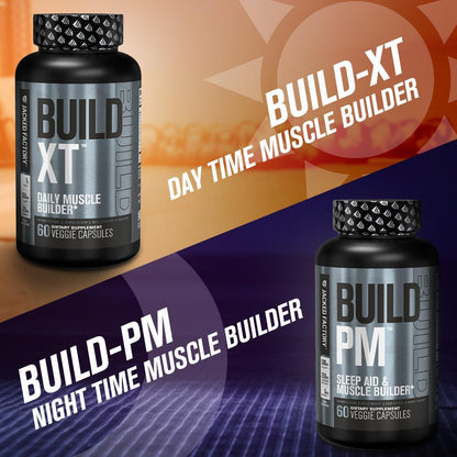 Jacked Factory Build PM Night Time Muscle Builder & Sleep Aid - Post Workout Recovery & Sleep Support Supplement W/Vitacherry Tart Cherry, Ashwagandha, & Melatonin - 60 Natural Veggie Pills