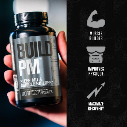 Jacked Factory Build PM Night Time Muscle Builder & Sleep Aid - Post Workout Recovery & Sleep Support Supplement W/Vitacherry Tart Cherry, Ashwagandha, & Melatonin - 60 Natural Veggie Pills