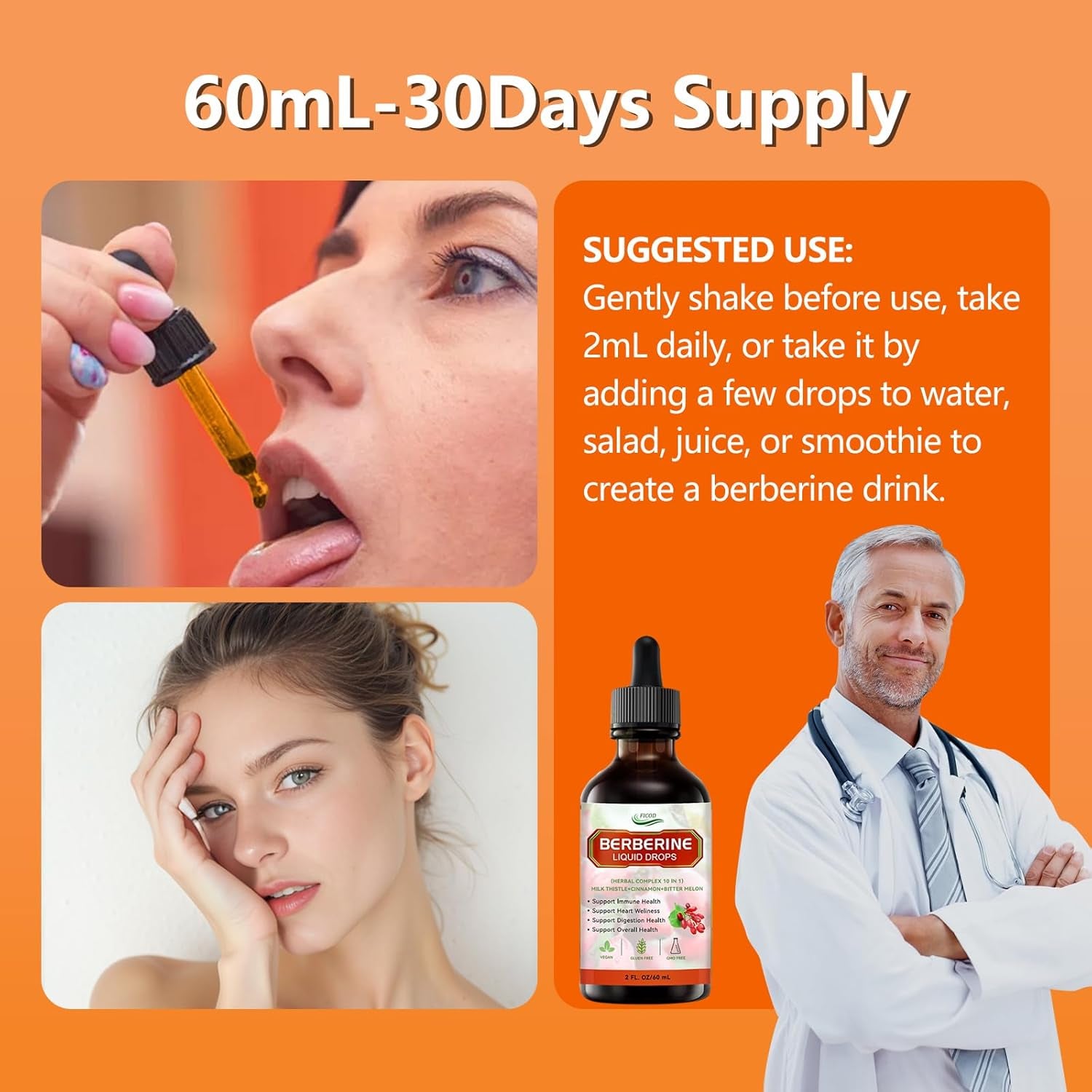 Berberine Liuqid Drop, Supports Immune System & Gastrointestinal Care - with Turmeric, Bitter Melon, Milk Thistle, Ceylon Cinnamon, Berberine Veggie Supplement for Heart Health Support