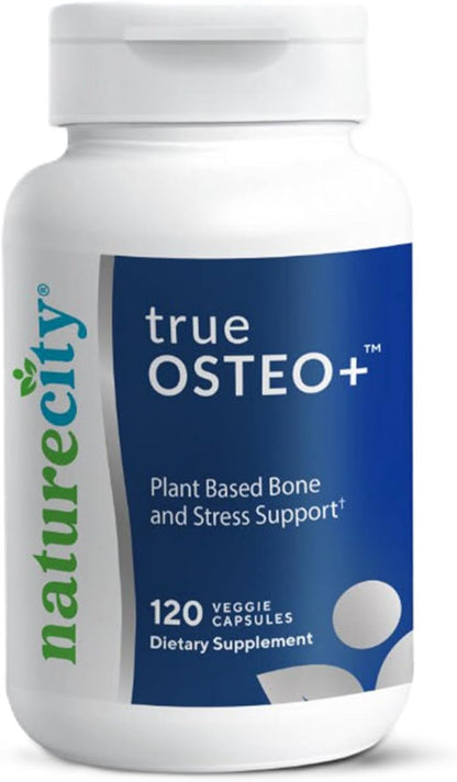 Naturecity True-Osteo Bone Support Supplement – Plant-Based Formula with Algaecal Calcium, Magnesium, Vitamin D3, K2 & Silicon | Gentle on Stomach (120 Veggie Capsules)