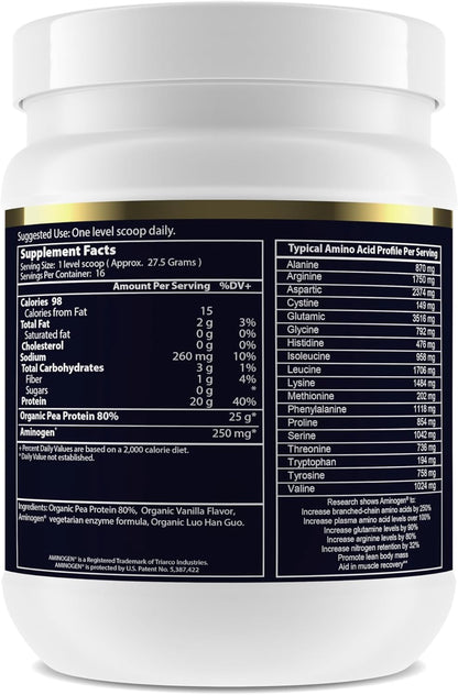 Paradise Herbs Certified Organic Pea Protein Powder, Unflavored, Vegan, Gluten Free, Non-Gmo, Keto, Paleo, 15 Servings, 15.87 Oz