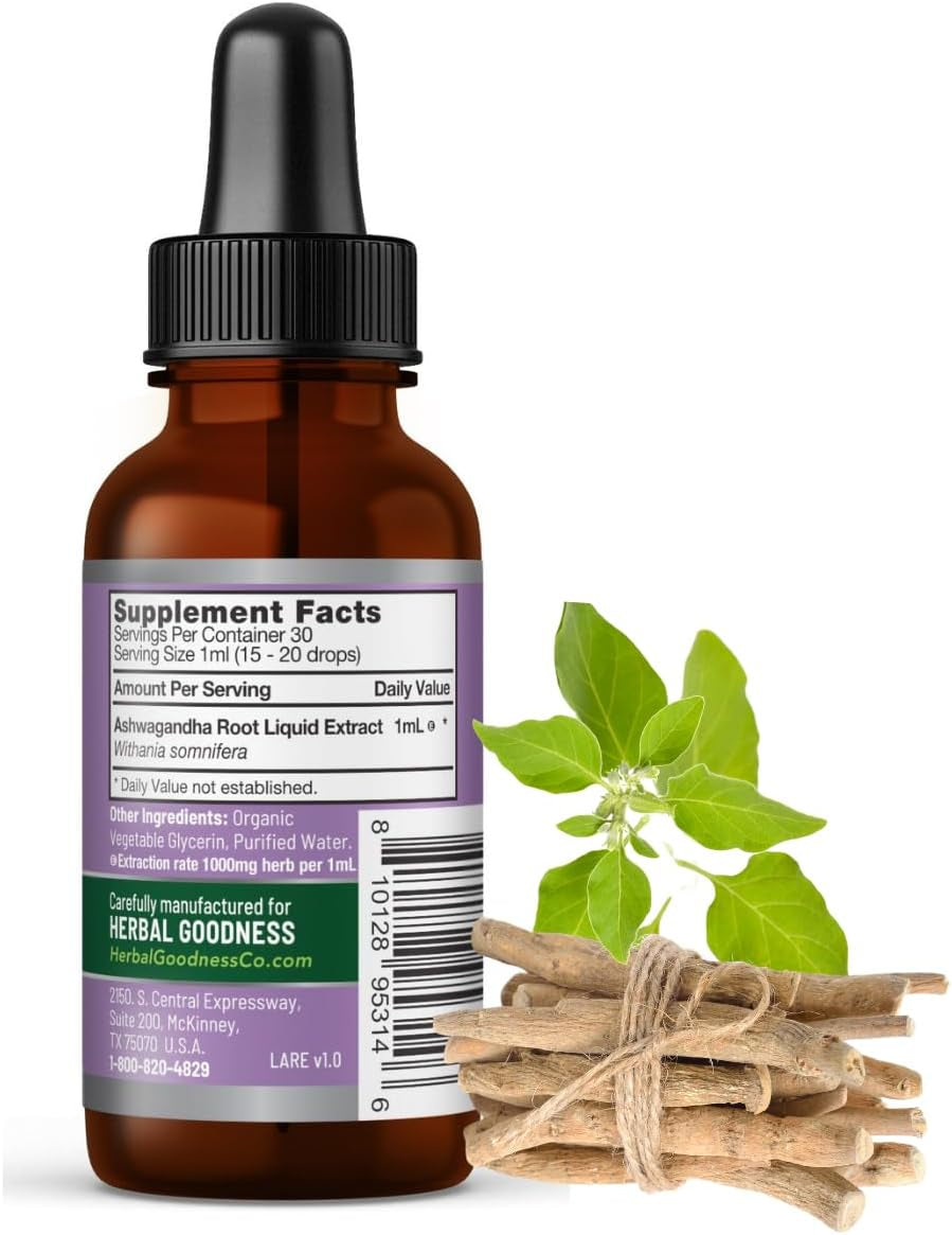 Ashwagandha Root Extract | Organic Ashwagandha Supplements for Women & Men | Natural Calm, Mood Support Supplement | Non-Gmo, Vegan, Adaptogenic, Fast Absorption, Liquid Drops 1 Fl. Oz