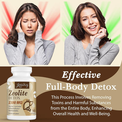 Zeolite Detox Capsules, Organic Activated Charcoal, Bentonite Clay, 1-2 Μm Clinoptilolite, Maximum Absorption, Gut Liver Detox Cleanse Full Body for Women Men, 90 Capsules