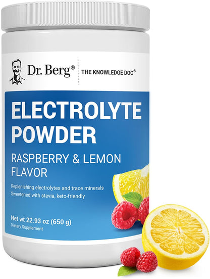 Dr. Berg Zero Sugar Hydration Keto Electrolyte Powder - Enhanced W/ 1000 Mg of Potassium & Real Pink Himalayan Salt (NOT Table Salt) - Raspberry & Lemon Flavor Hydration Drink Supplement, 100 Servings