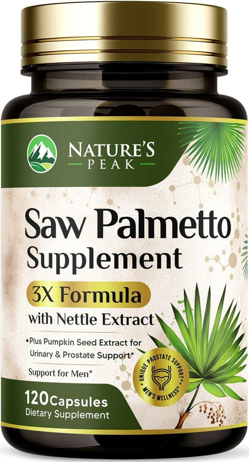 Saw Palmetto for Men Prostate Supplement - Potent 3X Formula with Stinging Nettle + Pumpkin Seed Extract for Men'S Health, Herbal Prostate Supplement for Urinary Support, Bottled in USA, 120 Capsules