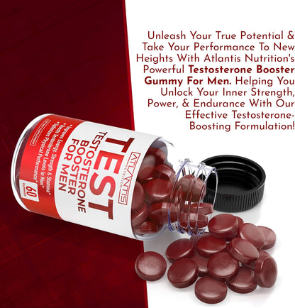 Atlantis Nutrition Testosterone Booster for Men Gummies - Male Enhancement, Boosts Energy, & Optimizes Physical Performance Formulated W/Tribulus, Horny Goat Weed, Saw Palmetto, Maca Root - 60 Gummies